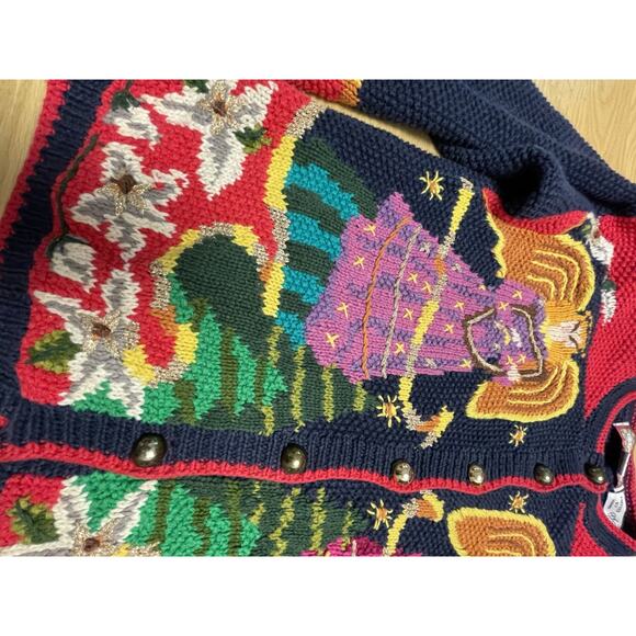 Vtg 80s Cardigan Bay Angel Sweater Womens Small Hand knitted Artsy Cottagecore - Picture 7 of 11